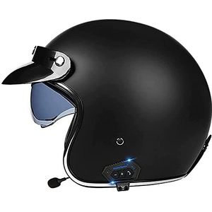 Motor Retro 3/4 Half Helm Bluetooth Motorfiets Open Helm Bromfiets Scooter Helm Met Zonneklep Vintage Stijl Voor ECE Goedgekeurd D,XL(61-62cm)