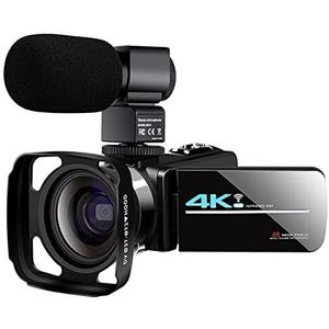 Videocamera, 4K videocamera for VLOGGING CAMCORDER WEBCAM for VLOG OPNAME 5 6mp Nachtzicht 270 graden rotatie touchscreen Vlogging camera-recorder met microfoon(16 G SD Card)
