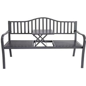 Metalen tuinbank met geïntegreerde tafel, 150 x 56 cm, zitbank, 2-in-1, antraciet gepoedercoat, parkbank met klaptafel, plank voor tuin, balkon, terras, belastbaarheid 450 kg, weerbestendig