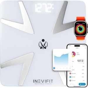 INEVIFIT Slimme Lichaamsvette Schaal, hoogst Nauwkeurige Digitale het Badkamerlichaam van Bluetooth de Samenstelling Analysator Wit Groot Platform 11 "" X11