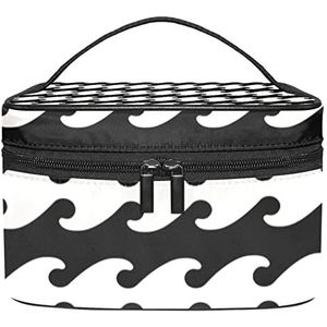 Make-up Organizer Bag, Travel Makeup Bag Organizer Case Draagbare Cosmetische Tas voor Vrouwen en Meisjes Toiletartikelen Zwart & Wit Eenvoudig Patroon-01, Meerkleurig, 22.5x15x13.8cm/8.9x5.9x5.4in