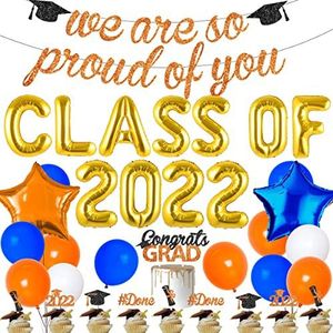 Afstuderen Decoraties 2022 - Klasse van 2022 Feestartikelen Zwart en Goud We zijn zo trots op je Banner Congrats Grad Ballon Cake Toppers Tafeldecoraties