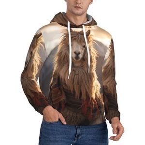 XTYGETY Indian Alpaca Print Volwassen Mannen Fleece Hoodies Sweatshirts Zachte Trui Sweatshirt Met Zakken Voor Mannen, Zwart, XS