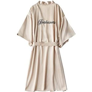 Nachtkleding Zijde Imitatie Badjas Korte Hemdje Pyjama Badjas Dames Kimono Nachtkleding Voor Bruid, Bruidsmeisje Champagne 3, XL