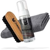 FOXED Care - Alcantara Bundle 3-delig - Alcantara Foam Alcantara reiniger 150 ml + Surface Brush leder- & textielborstel + microvezeldoek 320GSM - Geschikt voor alle soorten Alcantara