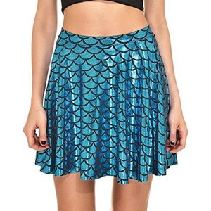 Grsafety Vis Weegschalen Rokken Vrouwen Rokken Geplooide Print Zeemeermin Weegschalen Skater Swing Meisjes, Blauw, XL