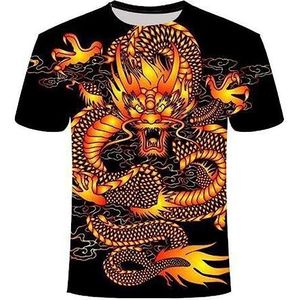 kewing Heren Chinese draak 3D gedrukt T-shirt zomer casual retro grafische korte mouw T-shirt tops, # 1, 5XL