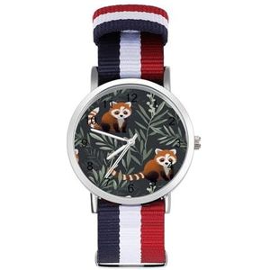 Rode Panda En Leaves.png Automatisch Horloge Voor Mannen Vrouwen Mode Quartz Horloge Armband Polshorloge Voor Thuiskantoor