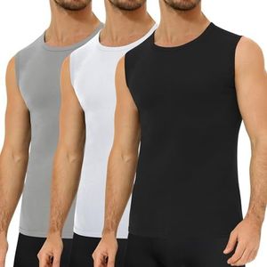 Falechay 3 Pack Onderhemd Heren 100% Katoen Tanktop Heren Onderhemden Zwart-Wit-Grijs 3XL