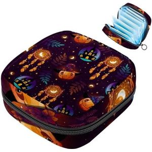 MUOOUM Halloween Pompoen Dreamcatcher Maandverband Opbergtas Menstruatie Pad Tas Draagbare Menstruatie Cup Pouch met Rits voor Tiener Meisjes Vrouwen Dames