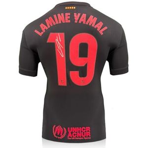 Zwart Barcelona-shirt in zilver gesigneerd door Lamine Yamal