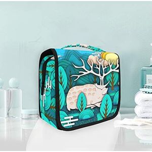 Kunst groene eland zon opknoping opvouwbare toilettas make-up reisorganisator tassen tas voor vrouwen meisjes badkamer