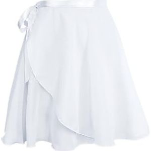 Vrouwen Chiffon Ballet Wrap korte rok， Gymnastiek Geknoopte Rok Training Balletrokken(White,L Height 135-160cm)