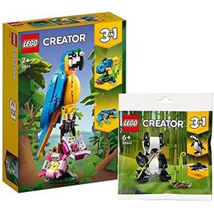 Lego Creator 3-in-1 set: Exotische papegaai (31136) + panda (30641), bouwspeelgoedset voor kinderen vanaf 6 jaar