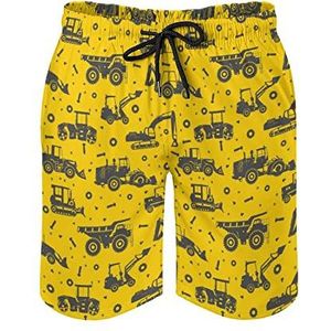 Cartoon graafmachine en tractor heren zwembroek bedrukte board shorts strand shorts badmode badpakken met zakken 2XL