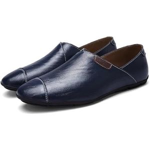 Herenloafers effen kleur ronde neus kunstleer loafer schoenen antislip lichtgewicht comfortabele feestslip-ons (Color : Blue, Size : 45.5 EU)