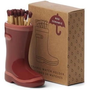 Paddywax Wedstrijdhouder met Striker Glanzende Keramische Wellington Boot met Veiligheid Matches Inbegrepen, Donkerrood