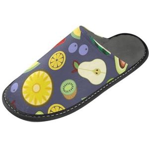 LI ZHI XIN Volwassen Pluche Slippers Dames Flanel Warme Huis Schoenen Met Antislip Mens Indoor Slippers Met PVC Zool Size 4-11 Fruit Patroon, Meerkleurig, 4/5 UK