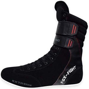 FOX-FIGHT Extreme bokslaarzen van echt leer, professionele hoogwaardige kwaliteit, boksschoenen, boksschoenen, boxschoenen, zwart, 42 EU
