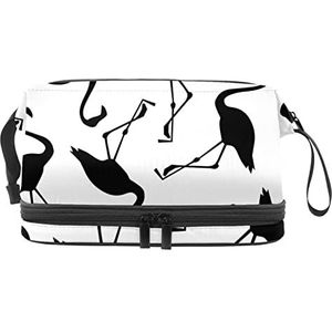 Dubbele Laag Cosmetische Tas Zwarte Flamingo Draagbare Make-up Tas Reizen Organizer Pouch Voor Vrouwen Meisjes Toiletries Tassen, Meerkleurig, 27x15x14 cm/10.6x5.9x5.5 in, Make-up zakje