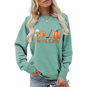 MLZHAN Tis The Season Halloween dames sweatshirt ijspompoen honkbalknuppel esdoornbladeren shirt met lange mouwen festival geschenkdoos (lichtgroen, XL), Lichtgroen, XL