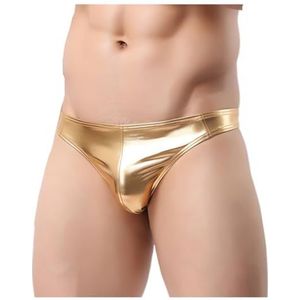 Glanzende herentanga, T-back string, laag metalen accent, linkshandigen, sexy crayplap, mannelijke fonkeling onder slipje voor clubwear, rave-party-ondergoed, goud., L