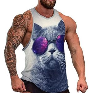 Cool Cat Tanktop voor heren, mouwloos T-shirt, pullover, gymshirts, workout zomer T-shirt