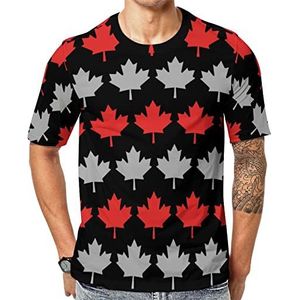 Grijs en rood Canada esdoorn grafisch T-shirt met korte mouwen voor heren ronde hals print casual T-shirt tops 5XL