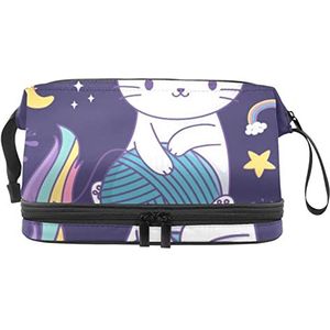 Grote capaciteit reizen cosmetische tas,Leuke kat met regenboog print,Make-up tas,Waterdichte make-up tas organisator, Meerkleurig, 27x15x14 cm/10.6x5.9x5.5 in