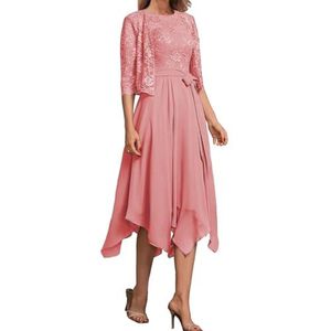 2 Stuks Moeder Van De Bruid Bruidegom Jurken Met Jassen Kant Formele Avond Grootmoeder Jassen Thee Lengte ZM193, Koraal, 32