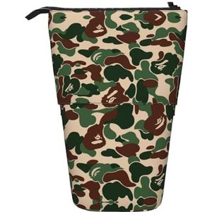 Nbtghga Aniaml Camouflage Groen Print Potlood Telescopische Klassieke Kunst Stand Up Etui Organizer Potlood Houder Make-up Tas Gift, Zwart, Eén maat