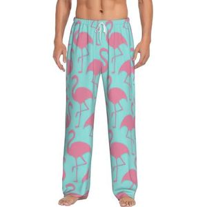 Roze Flamingo Heren Lange Lounge Wear Broek Nachtkleding Pyjama Bottoms Nachtkleding Met Zakken En Trekkoord, Wit, S