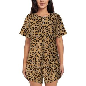 JIAWUJYNB Pyjama met korte mouwen en wilde luipaardprint voor dames - comfortabele korte sets met mouwen en zakken, Zwart, L