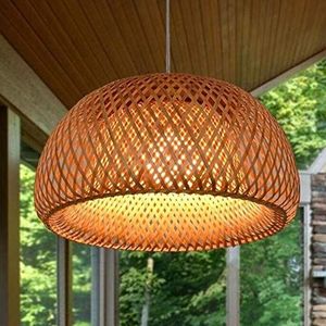 Natuurlijke Bamboe Kroonluchter Rotan Hanglamp Retro E27 Hanglamp Vintage Handgeweven Lampenkap Eetkamerlamp Slaapkamer Woonkamer Plafondverlichting Keuken Kantoor Hanglamp,38cm