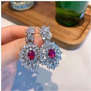 Oorbellen Luxe 925 zilveren ruby edelsteen sieraden sets for vrouwen hoge koolstof diamant bruiloft partij oorbellen hanger ketting geschenk Oorbellen voor dames (Color : Earrings, Size : 45cm)