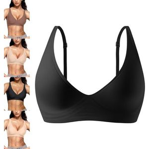 Womens Comfortable Wireless Bras, Seamless Tshirts Bras, Deep V Everyday Bra, Push Up Bralettes (Black,M)