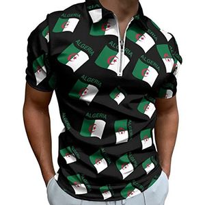Vlag van Algerije Half Zip-up Polo Shirts Voor Mannen Slim Fit Korte Mouw T-shirt Sneldrogende Golf Tops Tees XL