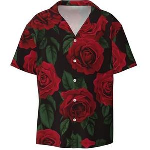 OdDdot Rode rozenprint herenoverhemden atletisch slim fit korte mouw casual zakelijk overhemd met knopen, Zwart, 3XL