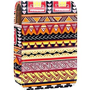 Bohemia Boho Roze Draagbare Lipstick Case voor reizen, Mini Lipstick Opbergdoos met spiegel voor dames dames, Lederen Cosmetische Pouch, Meerkleurig, 9.5x2x7 cm/3.7x0.8x2.7 in