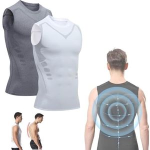 Menionic Toermalijn Posturecorrector Vest, 2024 Nieuwe Versie Ionic Shaping Mouwloos Shirt, Comfortabel & Ademend (L, Grijs+Wit)