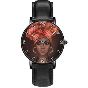 Afrikaanse Amerikaanse Vrouw Mooi Meisje Klassieke Patroon Horloges Persoonlijkheid Business Casual Horloges Mannen Vrouwen Quartz Analoge Horloges, Zwart