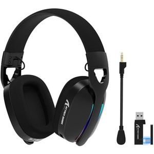 ATTACK SHARK L90 Ultralight Draadloze Gaming Headset, BT, 2.4G, 3,5mm Bedraad, Opvouwbaar, RGB,, 7.1 Surround Sound Over-Ear Hoofdtelefoon met Afneembare Ruisonderdrukkende Microfoon, voor PC - Zwart