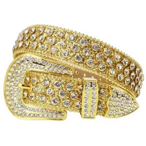 Unisex Cowgirl Bling Studded Leren Riem - Glanzende Pailletten, Strass & Western Zilveren Gesp For Jeans/Broeken(Gold,110cm/43"")