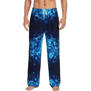 Blauwe Muzikale Noten Mannen Lange Lounge Wear Broek Nachtkleding Pyjama Bodems Nachtkleding Met Zakken En Trekkoord, Wit, S