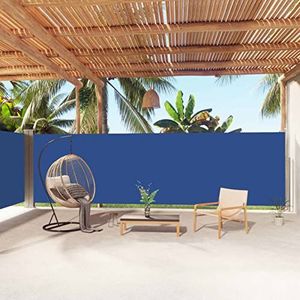 Gecheer Zijluifel, intrekbaar, uittrekbaar, met 2 panelen, blauw, 180 x 1000 cm, zonnezeil voor buiten, zonnezeil voor terras, inkijkbescherming voor buiten, zonnezeil voor balkon, terras