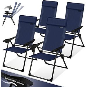KESSER® Set van 4 tuinstoelen aluminium klapstoel met hoge rugleuning 7-voudig verstelbaar met armleuningen Ademend opvouwbare campingstoel balkonstoel opvouwbare fauteuil tuinterras, blauw