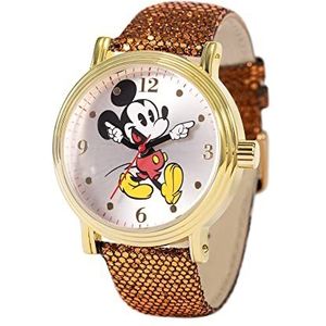 Disney Mickey Mouse volwassen vintage scharnierende handen analoog quartz horloge, Goud, Quartz Horloge
