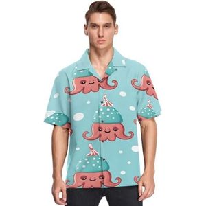 KAAVIYO Cyaan Leuke Star Bears Octopussen Shirts voor Mannen Korte Mouw Button Down Hawaiiaanse Shirt voor Zomer Strand, Patroon, M