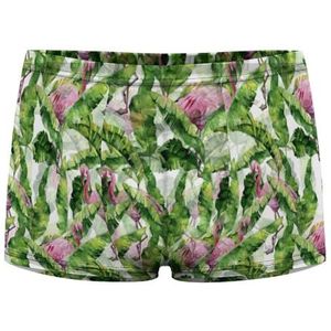 Roze Flamingo op Tropische Bladeren Heren Boxer Slips Sexy Shorts Mesh Boxers Ondergoed Ademend Onderbroek Thong