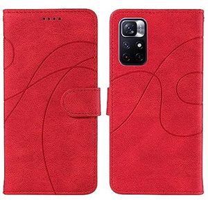 Telefoon Flip Case Cover, Compatibel met Xiaomi Redmi Note 11 5G Kaartsleufhouder Afneembare polsband Flip Phone Case Multifunctionele hoes Compatibel met Xiaomi Redmi Note 11 5G (Color : Rosso)
